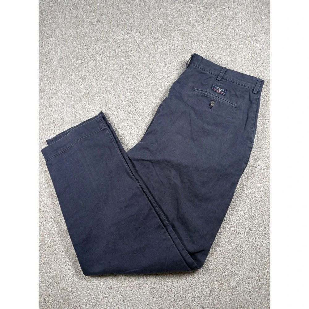 Polo Ralph Lauren Andrew Pant Mens 37x31 Navy Blue Pleated Chino Twill Trousers